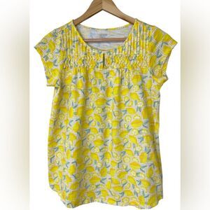 Lands End Yellow and White Lemons Cap Sleeve Top Size Medium